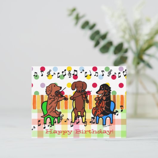 Dachshund String Trio Verjaardag Briefkaart (Staand voorkant)