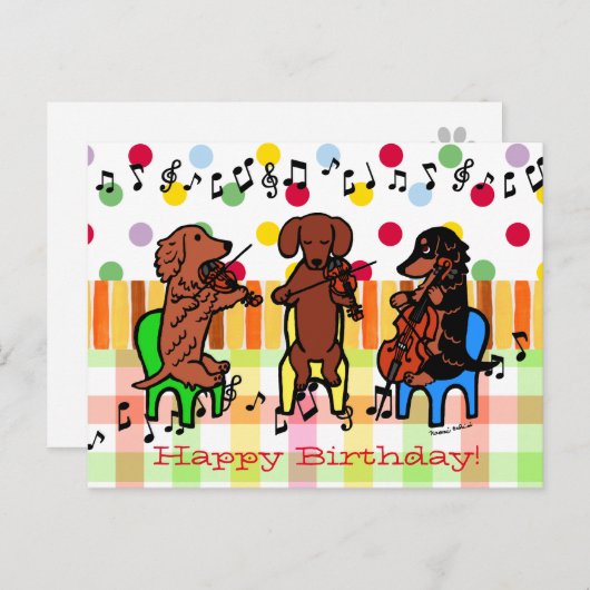 Dachshund String Trio Verjaardag Briefkaart (Voorkant / Achterkant)