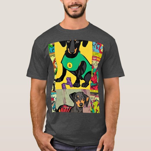 Dachshund stripverhaal retro t-shirt (Voorkant)