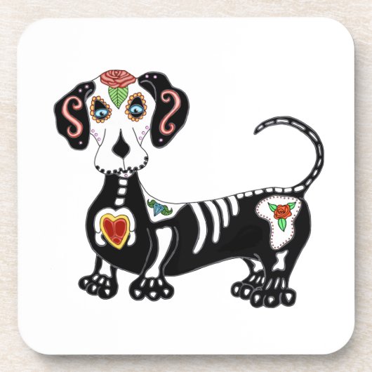 Dachshund Sugar Skull Bier Onderzetter (Voorkant)