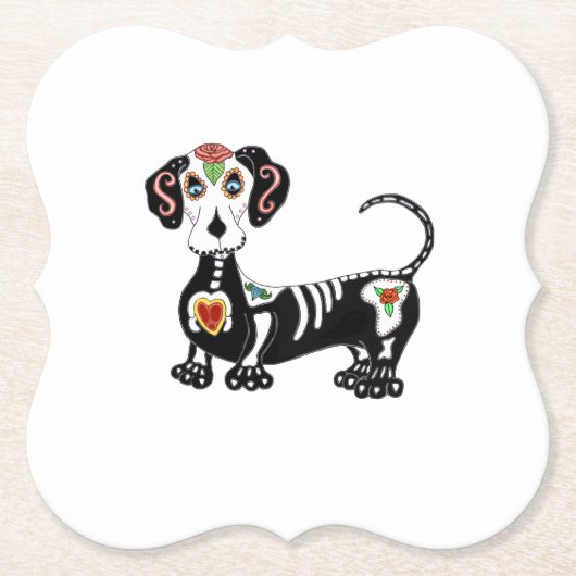 Dachshund Sugar Skull Kartonnen Onderzetters (Voorkant)