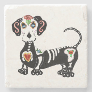 Dachshund Sugar Skull Stenen Onderzetter