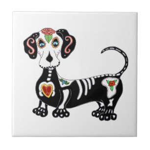 Dachshund Sugar Skull Tegeltje