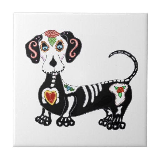 Dachshund Sugar Skull Tegeltje (Voorkant)