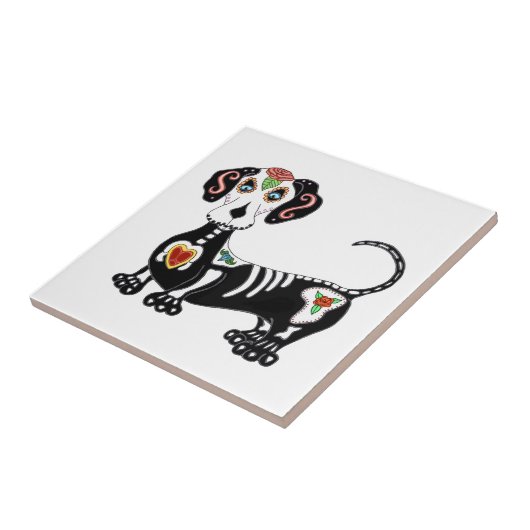 Dachshund Sugar Skull Tegeltje (Zijkant)