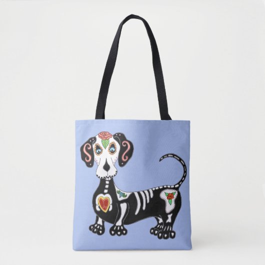 Dachshund Sugar Skull Tote Bag (Voorkant)