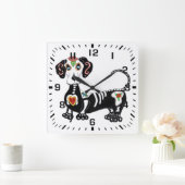 Dachshund Sugar Skull Vierkante Klok (Huis)