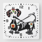 Dachshund Sugar Skull Vierkante Klok (Voorkant)