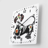 Dachshund Sugar Skull Vierkante Klok (Hoek)