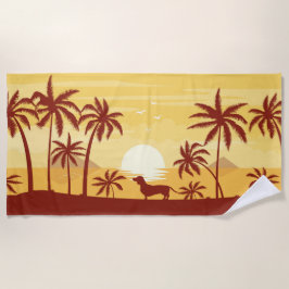 Dachshund Sunset Beach Towel Palm Trees Wiener Dog Strandlaken