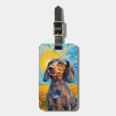 Dachshund Sunshine & Zonnebloemen Van Gogh Stijl Bagagelabel (Voorkant verticaal)