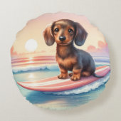 Dachshund Surfer Sunset Serenity Rond Kussen (Achterkant)