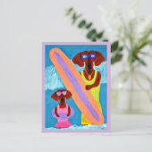 Dachshund-surfster met puppy briefkaart (Staand voorkant)