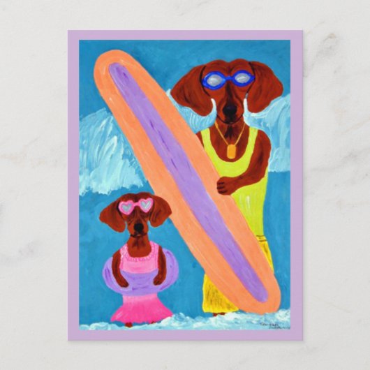 Dachshund-surfster met puppy briefkaart (Voorkant)
