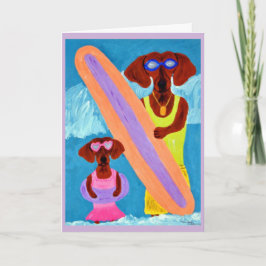 Dachshund-surfster met puppy kaart