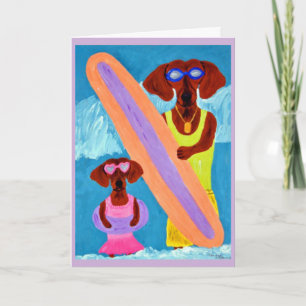 Dachshund-surfster met puppy kaart