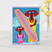 Dachshund-surfster met puppy kaart (Gele Bloem)