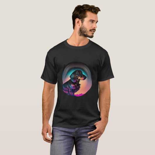 Dachshund Synthwave 80s Retrowave Aesthetic T-shirt (Voorkant volledig)