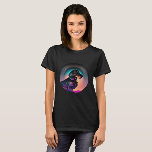 Dachshund Synthwave 80s Retrowave Aesthetic T-shirt (Voorkant volledig)