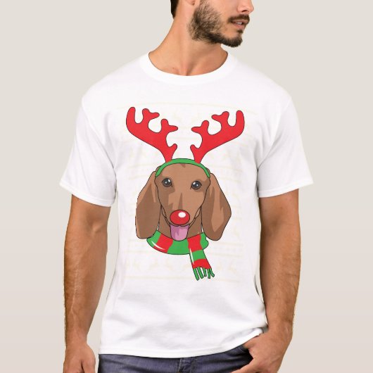 dachshund T-Shirt Funny Reindeer kerstcadeau (Voorkant)