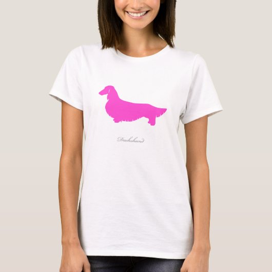 Dachshund T-shirt (roze lange haar versie 1) (Voorkant)