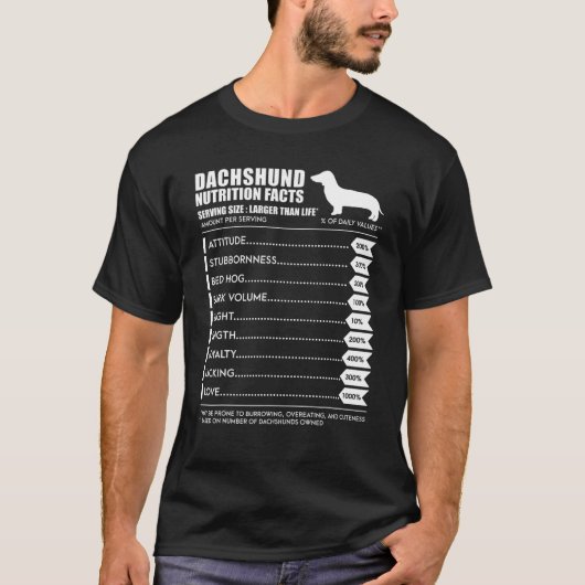 Dachshund T - Weiner Dog Nutrition Facts T-shirt (Voorkant)