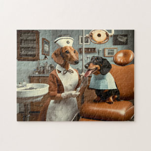 Dachshund Tandarts Retro Honden Tandheelkunde Legpuzzel