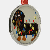 Dachshund tangled kerstlampjes blk/tanOrnam Metalen Ornament (Rechts)