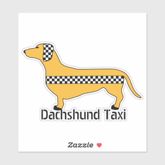 Dachshund Taxi Yellow Checkerboard Silhouette Sticker (Vel)