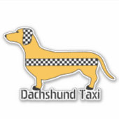 Dachshund Taxi Yellow Checkerboard Silhouette Sticker (Voorkant)