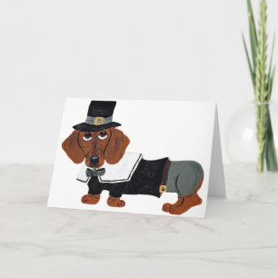 Dachshund Thanksgiving Pilgrim Feestdagen Kaart