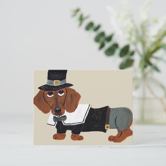 Dachshund Thanksgiving Pilgrim Feestdagenkaart (Staand voorkant)