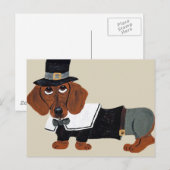 Dachshund Thanksgiving Pilgrim Feestdagenkaart (Voorkant / Achterkant)
