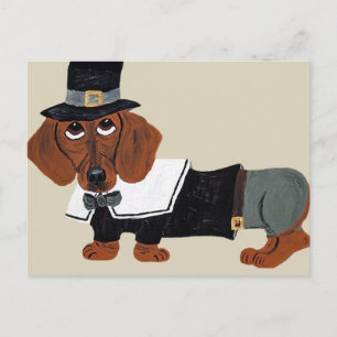 Dachshund Thanksgiving Pilgrim Feestdagenkaart