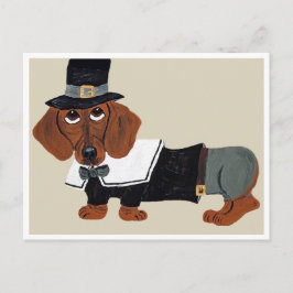 Dachshund Thanksgiving Pilgrim Feestdagenkaart