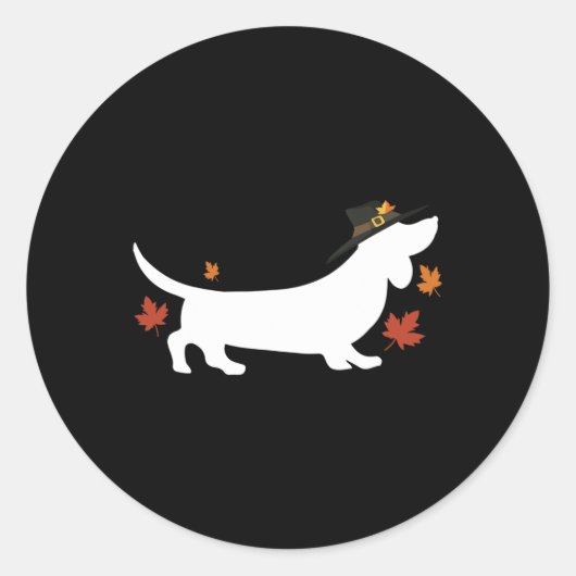 Dachshund Thanksgiving Pilgrim Herfst Ronde Sticker (Voorkant)