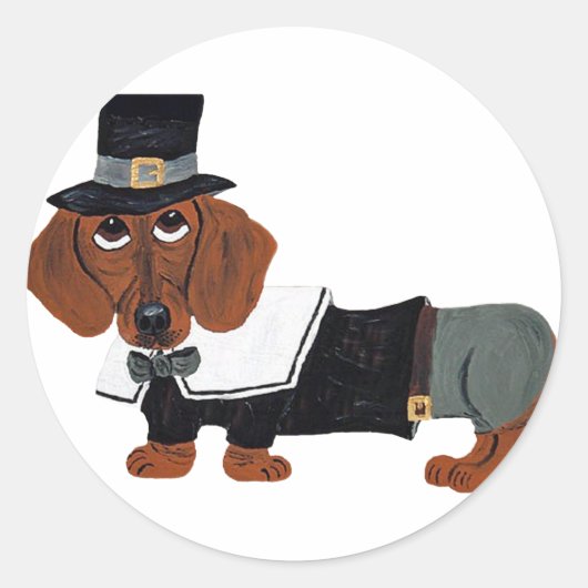 Dachshund Thanksgiving Pilgrim Ronde Sticker (Voorkant)