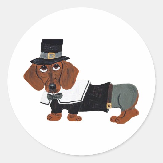 Dachshund Thanksgiving Pilgrim Ronde Sticker (Voorkant)