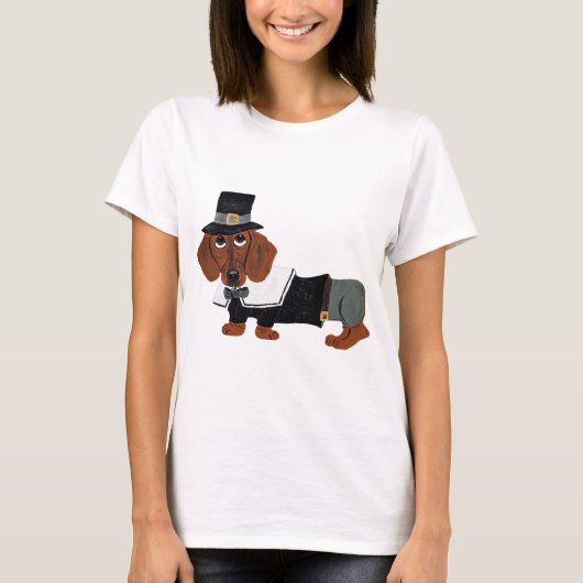 Dachshund Thanksgiving Pilgrim T-shirt (Voorkant)