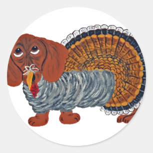Dachshund Thanksgiving Turkije Ronde Sticker