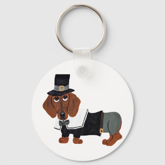 Dachshund Thanksgviving Pilgrim Sleutelhanger (Voorkant)