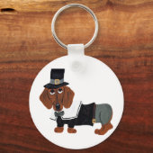 Dachshund Thanksgviving Pilgrim Sleutelhanger (Voorkant)