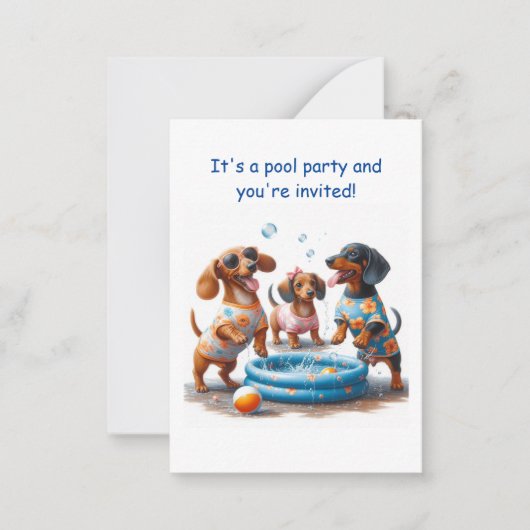 Dachshund-thema zwembadfeest uitnodiging (Voorkant)