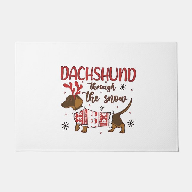 Dachshund Through The Snow Christmas Dog Lover Deurmat (Voorkant)