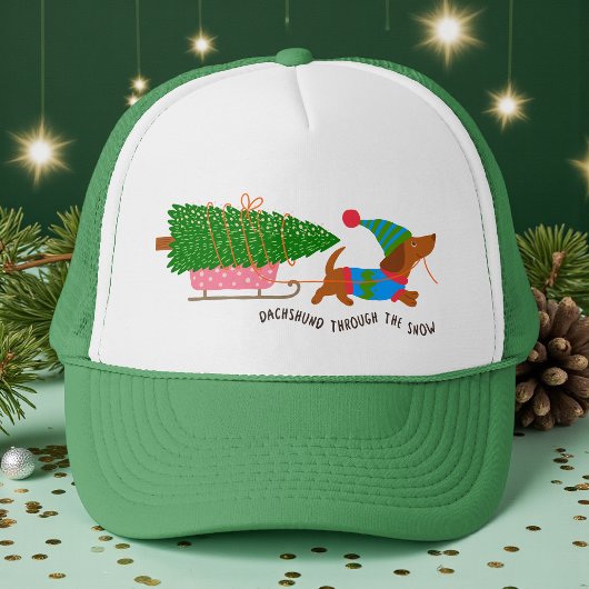 Dachshund Through The Snow Cute Christmas Dog Trucker Pet