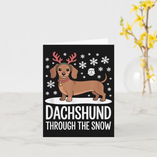 Dachshund Through The Snow Cute Reindeer Christmas Kaart (Gele Bloem)