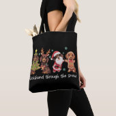 Dachshund Through The Snow Funny Christmas Dogs Tote Bag (Dichtbij)