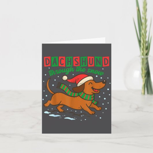 Dachshund Through The Snow Funny Christmas Wiener  Kaart (Voorkant)