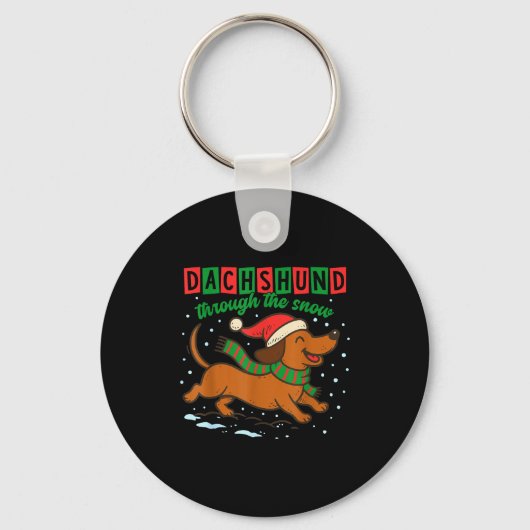 Dachshund Through The Snow Funny Christmas Wiener Sleutelhanger (Voorkant)