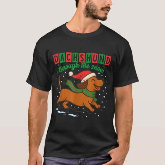 Dachshund Through The Snow Funny Christmas Wiener  T-shirt (Voorkant)